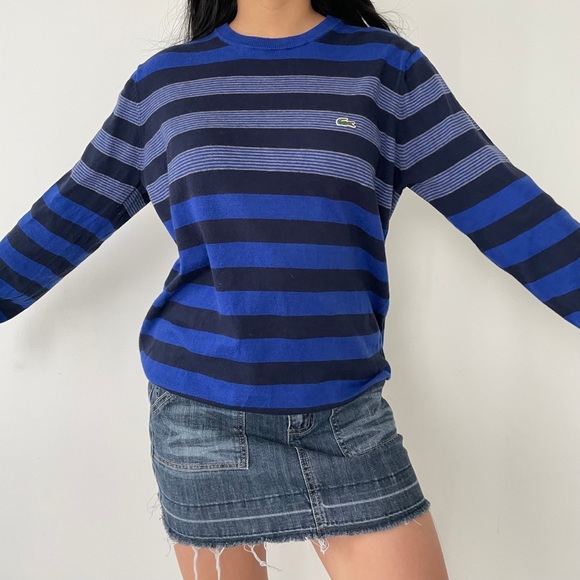 Lacoste Blue Striped Long Sleeve Cashmere Blend Jumper - Medium - Picture 3 of 4